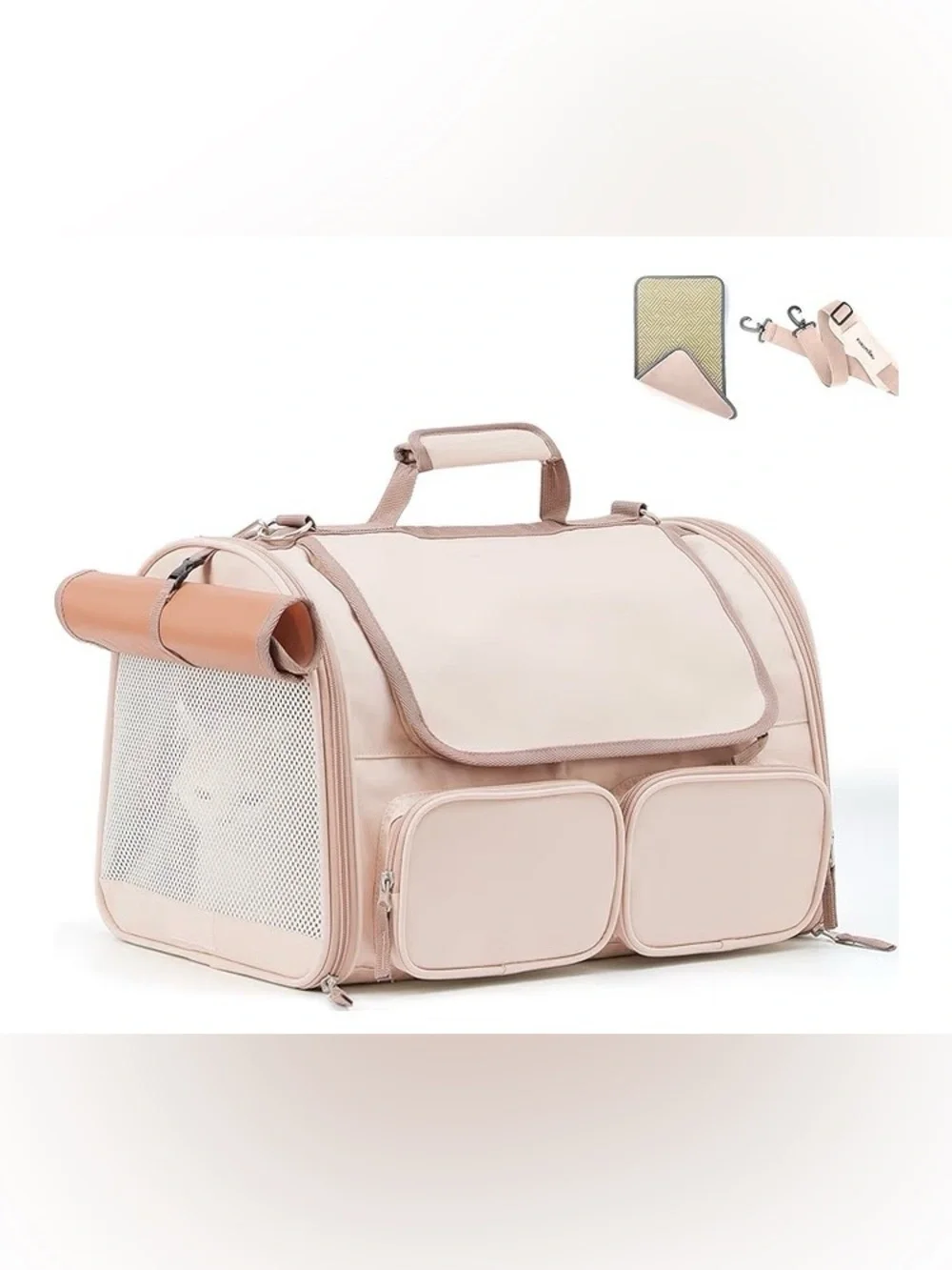 FUKUMARU Cat Carrier, 4 Mesh Windows Small Dog Carrier,Under 15 lbs,Pink